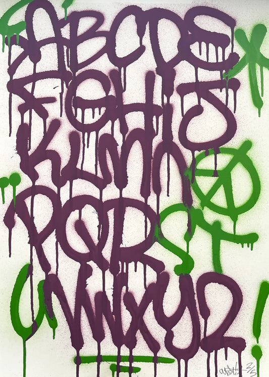 'A-Z Series' by Oust - Hand Painted Original Artwork (Purple / Green)