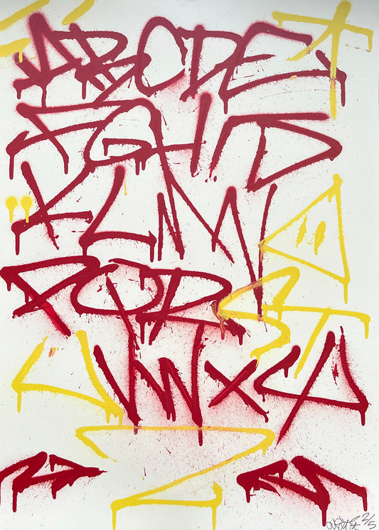 'A-Z Series' by Oust - Hand Painted Original Artwork (Yellow / Red)