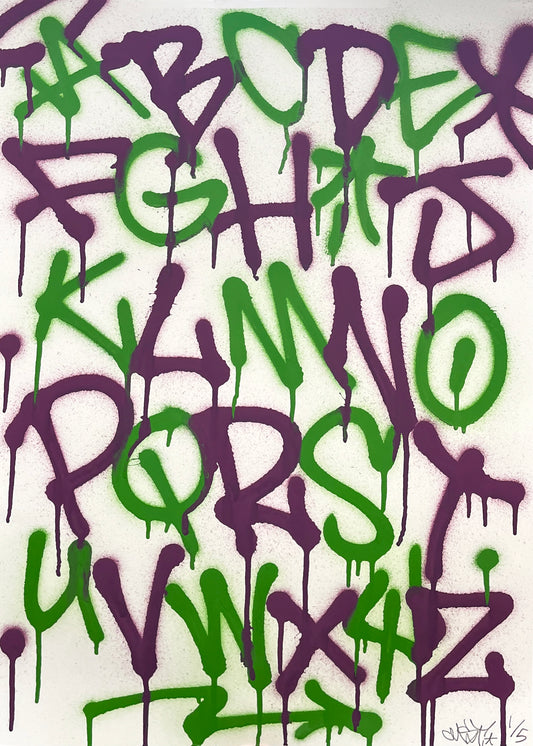 'A-Z Series' by Oust - Hand Painted Original Artwork (Purple / Green)