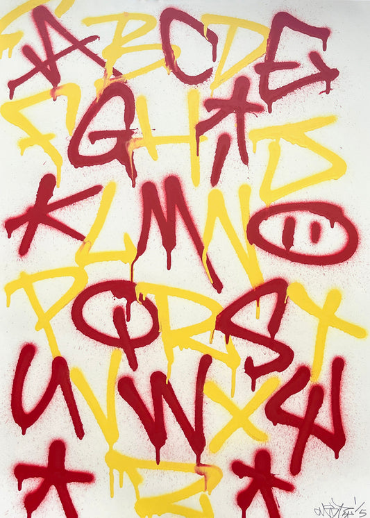 'A-Z Series' by Oust - Hand Painted Original Artwork (Yellow / Red)